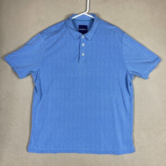 Tommy Bahama Mens XL Short Sleeve Polo Shirt Blue Striped Lightweight Logo‎ - Picture 1 of 10